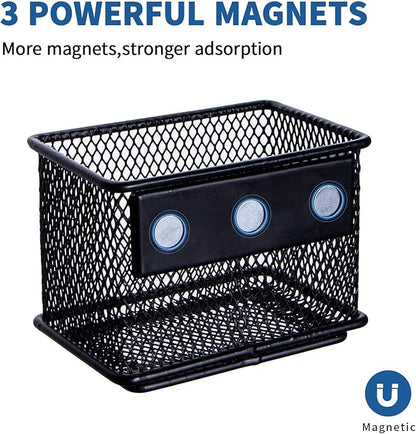 dedoot 2 Pack Magnetic Pen Holder, 3.45x2.3x2.6 Inch Magnetic Basket Locker Organizer Metal Mesh Pencil Memo Holder for Whiteboard, Fridge, Desk, Offices
