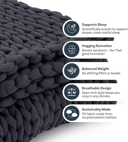 Nuzzie Chunky Knit Weighted Blanket - Breathable, Cooling, Hand Made Knit Throw Blanket for Sleep for Relaxation - Machine Washable, Stylish Design (Taupe, Throw | 12lbs | 44"x60")