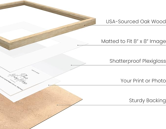 HAUS AND HUES Square Picture Frames 12 x 12 Set of 9 - Photo Gallery Wall Frame Set, Wood 12x12 Frames, 12 x 12 Frames Gallery Wall Set, 12x12 Frame with Mat, Square Frames 12x12 (Beige Oak Frames)