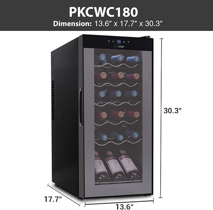 Nutrichef 18 Bottle Slim Wine Fridge | Red & White Wine Chiller | Adjustable Temperature Control 41°F to 64°F | Ultra Quiet Operation | Mini Wine Cooler for Home & Office, 30x13x17 IN