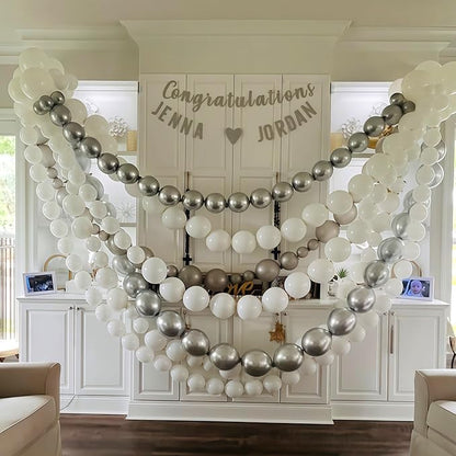 White and Silver Linking Balloons, 100PCS 6 Inch Small Metal Silver Quick Link Balloons for Making Balloon Wall Heart Arch Tails Balloon for Wedding Birthday Baby Shower Graduation Party Decorations