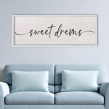 LuZhiQiang Sweet Dreams Sign Wall Decor Above Over Bed 40" x 15" Large Wood Framed for Guest Room Master Bedroom Hanging Wall Art (White)