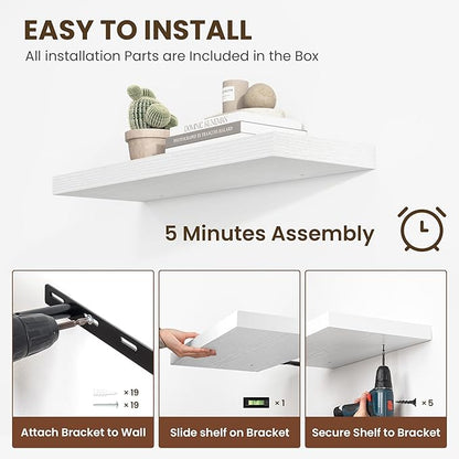 48 Inch Floating Shelves, 12 Inch Deep Floating Shelves for Wall, Floating Shelf with Invisible Brackets, Deep Wall Shelves for Bathroom, Bedroom, Living Room, 1 Pack, White