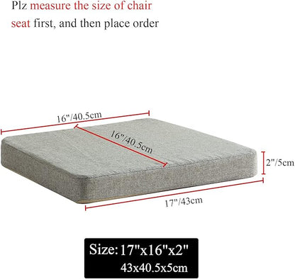 Chair Cushion for Dining Chairs with Ties Non Slip Memory Foam Kitchen Room Chair Pads 2 Pack 17x16 Inch, Light Gray