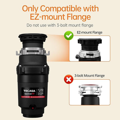 1/2 HP Garbage Disposals, TECASA Continuous Feed, Stainless Steel Food Waste Grinding System for Kitchen Sink Food Waste, Power Cord Included, Black - HyperCrush 50
