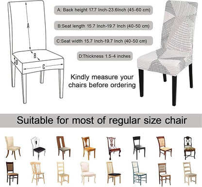 JQinHome White Chair Covers for Dining Room Set of 4, High Stretch Removable Washable Parsons Chair Slipcover for Home Party Hotel Wedding Ceremony (4PCS, Geometric)