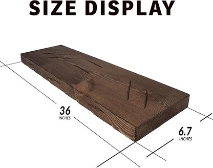 BGMG Floating Shelves 36 inch Long, Distressed,Wide Rustic Wooden Wall Shelves for Bathroom Living Room Bedroom Kitchen Farmhouse Set of 2-36x6.7x1.25 inch-Distressed Walnut