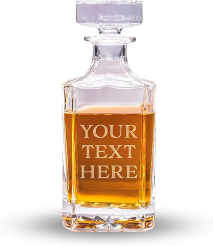 Gifts Inscribed Custom Text Whiskey Decanter Bottle (750 ml) - Personalized Font Glass Liquor Decanter Set - Customized Glassware - Engraved Whisky Glassware Gift for Wedding Anniversary Birthday Dad