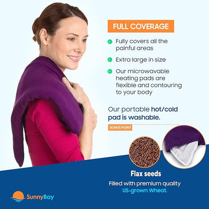 SunnyBay Extra Large Microwave Heating Pad, Microwavable Heavy Weighted Full Body Moist Cold Pack and Washable Fleece Cover, 10x24 Inches, FSA HSA Eligible, 2.8 lbs, Made in USA, Purple