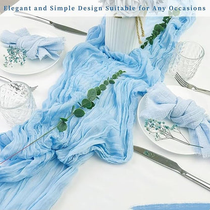 6 Pack Baby Blue Cheesecloth Table Runner 20 x 120 Inch Long Rustic Gauze Cheese Cloth Table Runner for Wedding 10FT Bridal Baby Shower Table Decorations Boho Fabric Sheer Birthday Party Table Decor