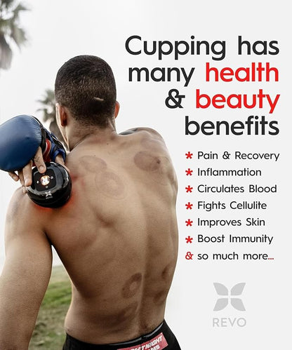 REVO The Original 4-in-1 Smart Cupping Therapy Massager, Red Light Therapy for Targeted Pain Relief, Knots, Aches, Muscle Soreness, Circulation & Tighter Skin, Portable Cupping Kit (Four Pack)