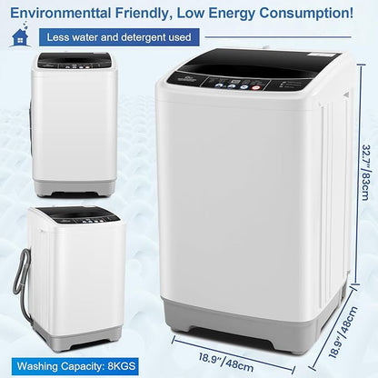Nictemaw Portable Washing Machine 17.8Lbs Capacity Portable Washer with Drain Pump 2.4Cu.ft Full-Automatic Compact Washer with 10 Programs 8 Water Level for Home, Apartment, RV, Dorms