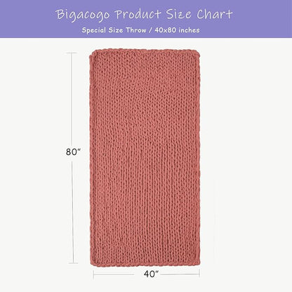 Bigacogo Chunky Knit Throw Blanket for Couch, 40x80 inches, 100% Hand Knitted with Thick Jumbo Chenille Yarn, Cozy Soft Large Rope Knot Cable Crochet Blankets for Sofa Bed Living Room, Antique Red