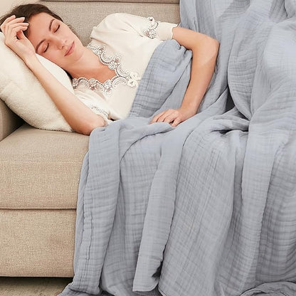 EMME Cooling Throw Blanket for Hot Flashes Muslin Throw Blanket 100% Cotton Throws Gauze All Season Soft Lightweight Breathable (Light Grey, 60"x80")