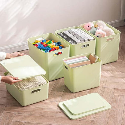 5 pack large plastic White storage bins Baskets, Toy Box Chest with Lids and Handle，Organizer Containers for Baby，Kids,snacks,Nursery，Shelves，Playroom, Bedroom，Office,Closet，home