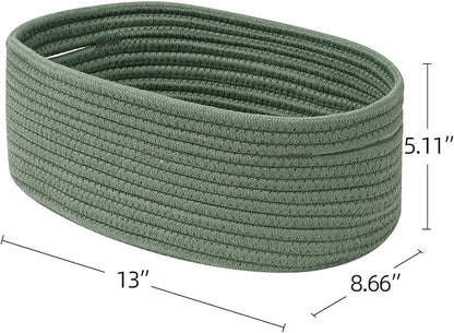 Shelf Storage Baskets for Organizing|Decorative Basket for Closet Storage|Toy Baskets&Bins|Small Woven Rope Baskets-13x8.66x5.11’’,Durable&Stylish,Oval 3 Packs Green