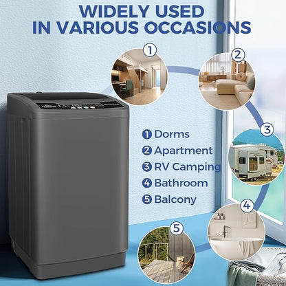 Nictemaw Portable Washing Machine, 20Lbs Capacity Full-Automatic Portable Washer Machine, 2.8Cu.ft Washer and Dryer Combo with with Drain Pump, 10 Programs 8 Water Levels for Apartment, Dorms, RV