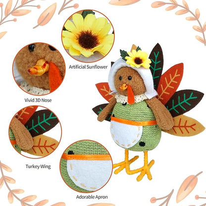 CRCZK Thanksgiving Turkey Decoration Fall Harvest Tabletop Decor Standing turkey with Dangling Legs, 2 Pack Plush Stuffed Turkeys Shelf Figurine Gift for Autumn Fall Harvest Halloween Home Decorations