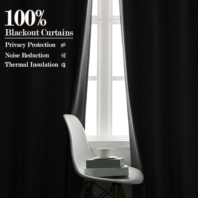 Extra Wide 100% Blackout Linen Textured Curtains - Room Dividers, W200 x L96 (1 Panel), Pinch Pleat Drapes for Living Room, Full Light Block Out Drapery for Sliding Door, Light Grey