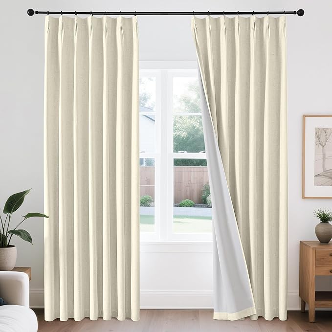 Joydeco Pinch Pleated Linen Curtains for Living Room, 100% Blackout Curtains 84 inches Long 2 Panel Thermal Insulated Pinch Pleat Drapes(Linen,40'' Wx84'' L)