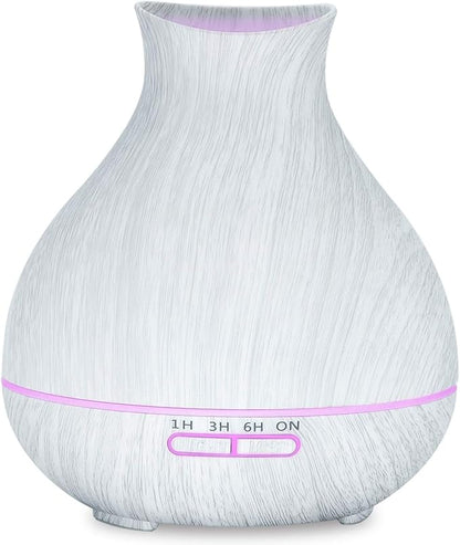 BZseed Aromatherapy Essential Oil Diffuser 550ml 12 Hours White Wood Grain Aroma Diffuser with Timer for Large Room, Home, Baby Bedroom, Waterless Auto Shut-Off, 7 Colors Lights Changing