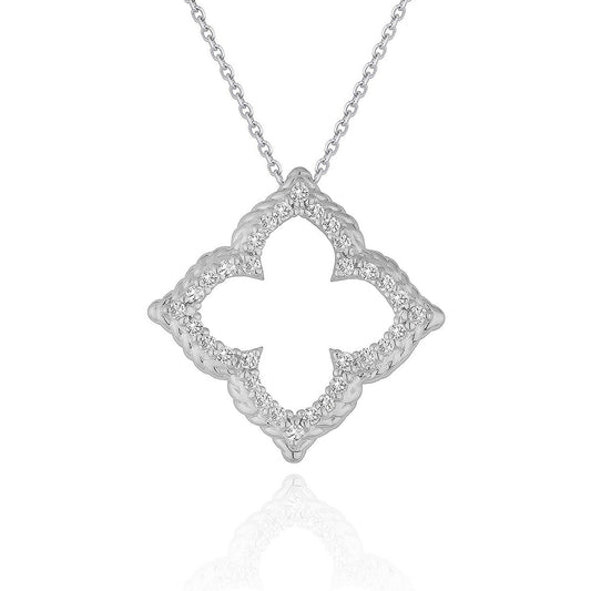 Pendentif fleur ajourée en or blanc 14 carats (poids total diamants 1/3 carat)