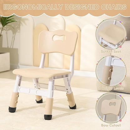 Height-Adjustable Kids Table and Chairs, 31.5''L x 23.6''W Toddler Table and 4 Chairs Set with Anti-Slip Foot Covers, Children Activity Table for Ages 2-10, Graffiti Desktop