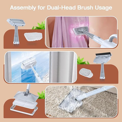 ScrubWiz Steam Mop Cleaner with Detachable Handheld Steamer, 10-in-1 Multi Accessories, Washable Microfiber Pads, 350ml and 2 Adjustable Level for Cleaning Floor, Carpet, Tile, and Grout, Light White