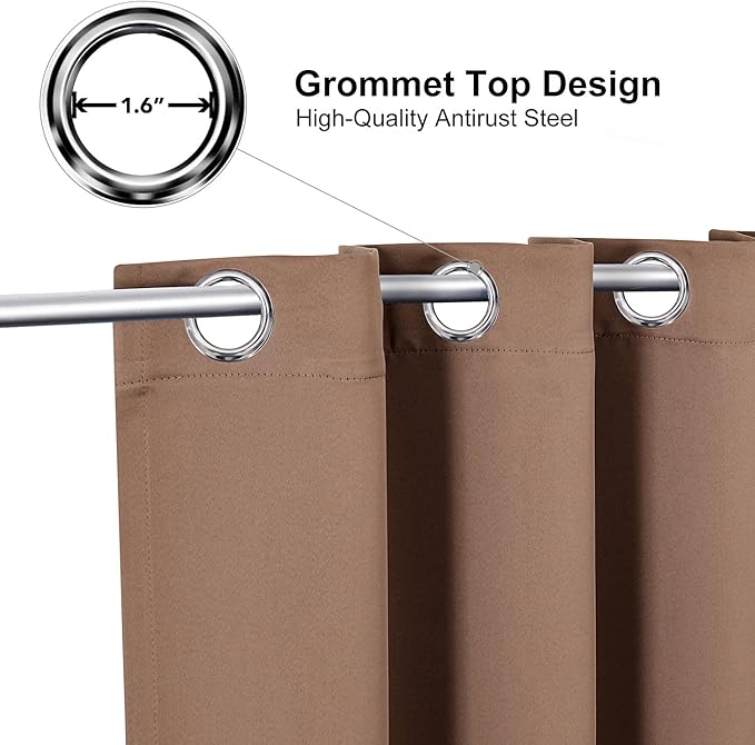ChrisDowa Blackout Curtains 78 inches Long for Bedroom - 2 Panels Set Grommet Thermal Insulated Room Darkening Curtains for Living Room (Cappuccino, 42 x 78 Inch)