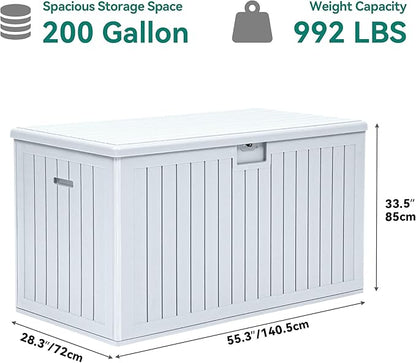 YITAHOME 200 Gallon Extra Large Deck Box, Double-Wall Resin Outdoor Storage Box with Flexible Divider for Patio Cushions Pool Supplies Garden Tools, 990 lbs Load Capacity, Lockable (White)