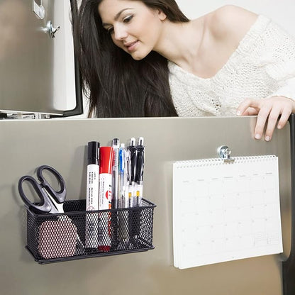dedoot Magnetic Basket for refrigerator Storage Magnetic Pencil Holder Basket Mesh Black Strong Magnetic Pen Holder for Refrigerator,Whiteboard, Locker, Home and Office Organizer, 6.3x2.3x3.6inch
