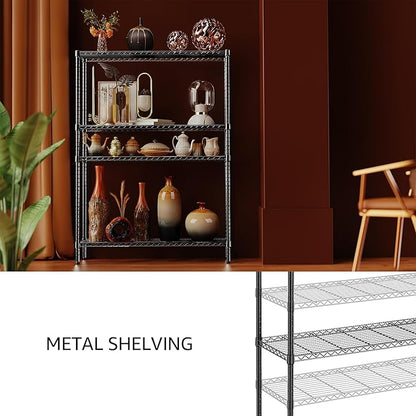 IZEUK 1400 LBS Garage Black Shelving Wide Storage Shelves 4 Tier Adjustable Heavy Duty Metal Wire Rack Standing Shelf Unit for Kitchen Office College Dorm Garage Warehouse 15.8" x 45.8"x 59.4"