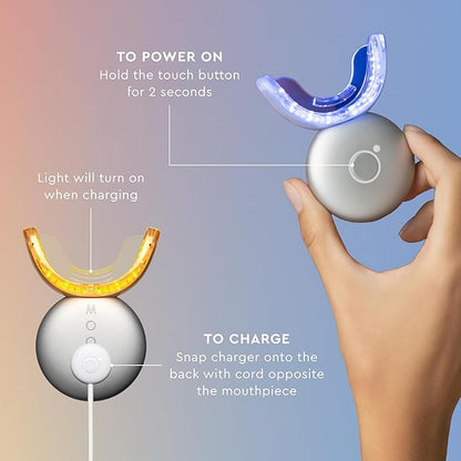 MOON LED Teeth Whitening Kit - Platinum Teeth Whitener Device + 28 Dissolving White Strips - Yellow, Blue, + Red Light Therapy Whitening Tray for Gum Health and Fresh Breath (4 Piece Kit)