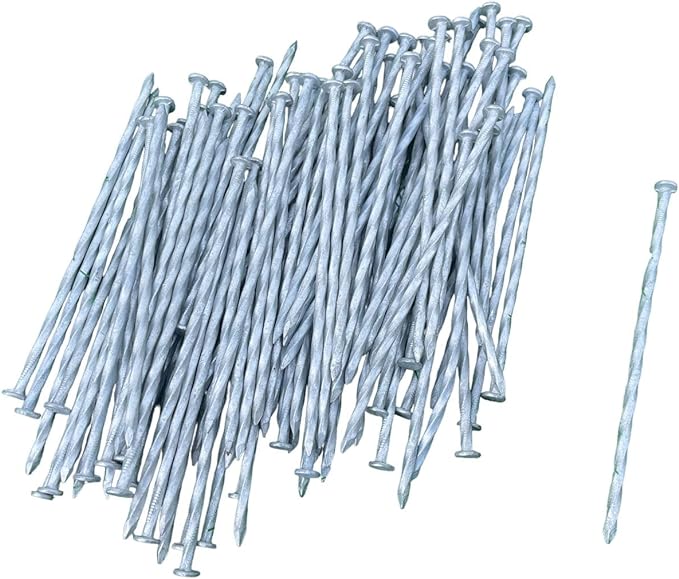 Sandbaggy 6 inch Galvanized Landscape Edging Spikes - Spiral Landscape Nails - 7 Gauge Steel - Great for Hard Rocky Soil - Also Great for Paver Edging, Artificial Turf, Landscape Fabric (200, 6 inch)
