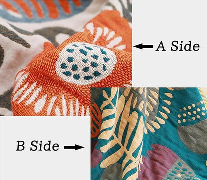 Boho Throw Blanket 60''x80'' for Bed Couch, Floral Muslin Bed Blankets Boho Quilt Travel Mexican 100% Cotton Super Soft Summer Blanket Picnic Blankets