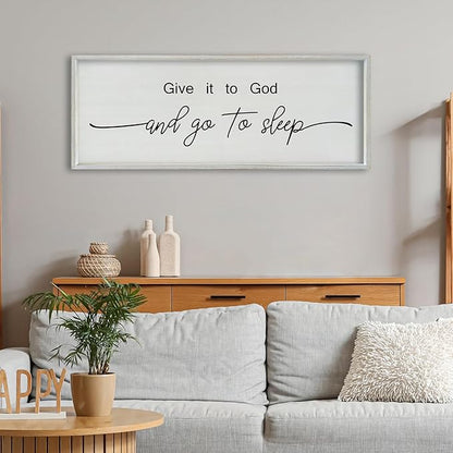 SRSZHIYUE Give It To God And Go to Sleep Sign 40"×15" for Master Bedroom Above Bed Wall Decor Large Farmhouse Guest Room Over Art Decoration (White)