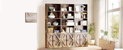 Tall Brown Wooden Bookshelf with Cabinet and Doors – 70.86" Bookcase with Doors, 6 Shelf Freestanding Tall Book Shelf for Living Room Storage, Bedroom, Home Office Organization – Brown Bookcase Wood