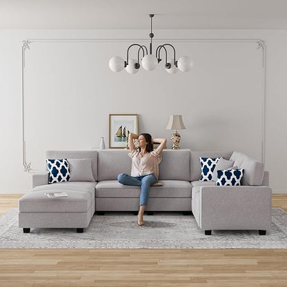 L Lengend Vansen Modular Sectional Sofa U Shaped Couch with Ottoman Modern Reversible Corner Sectional Couch for Living Room (Light Grey, U Shaped Sofa-4)