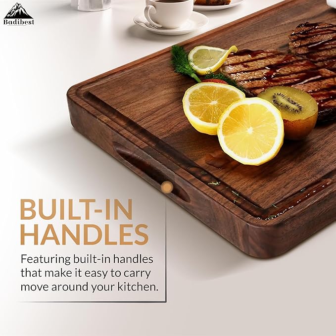 Handcrafted Walnut Wood Cutting Board 12x8, Non Toxic Kitchen Chopping Board with Juice Groove Charcuterie Serving Board, Eco & Knife Friendly Small Wooden Cutting Boards for Kitchen, Restaurant Use