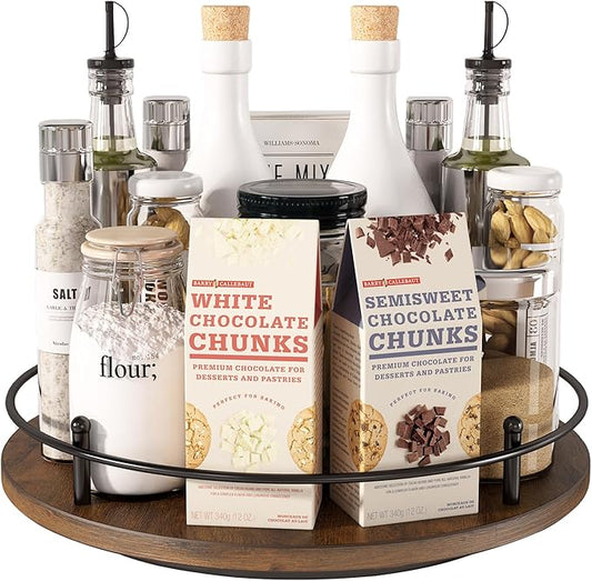 12" Lazy Susan Turntable Organizer,Round Wooden Lazy Susan Organization and Rotating Spice Rack for Dining Table,Pantry,Kitchen Countertop,Vanity,Cupboard and More.Vintage Wood(Round)