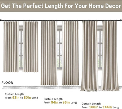 RAIN CITY Linen Beige Linen Blackout Curtains 96 Inches Long 8 FT Tall 2 Panels, Modern Decorative Sound/Draft/Cold/Warm Blocking Heavy Thermal Rustic Country Curtains for Living Room 50x96-in