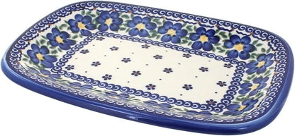 Blue Rose Polish Pottery Spring Blossom Small Rectangular Serving Platter