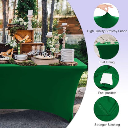 ABCCANOPY 6 FT Forest Green Spandex Table Cover Stretch Fitted Wrinkle Resistant Tablecloth Reuse for Rectangular Folding Table Patry Event Wedding Banquet Protector
