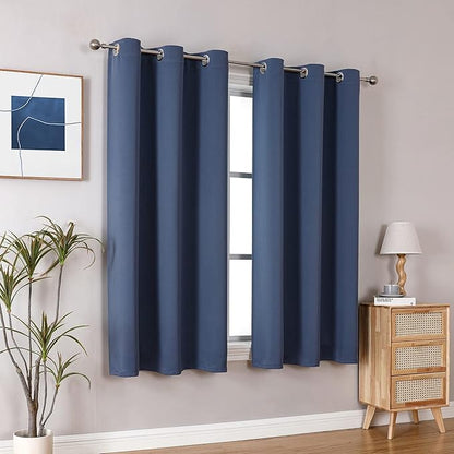 ChrisDowa Small Window Curtains 40 inches Long for Bedroom - Grommet Short Thermal Insulated Room Darkening Curtains for Kitchen (2 Panels, Stone Blue, 29 x 40 Inch)