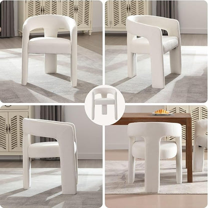 White Chenille Dining Chairs Set of 4, Modern Barrel Dining Room Chairs Upholstered Accent Chair with Arms and Round Back for Living Room Kitchen Armchair No Assembly Needed
