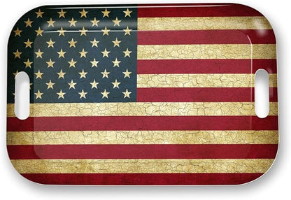 Serving Trays with Handles, 14.5 x 9.8 inch Rectangular Plastic Tray for Restaurant, Kitchen, Vintage United States of America Flag