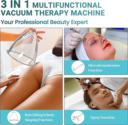 Meifuly Vacuum Therapy Machine, 3 in 1 Vacuum Cupping Sets, Skin Care and Airbrush Machine, with 1800ML and 1500ML Large Cups, 0-80 cmHg, 5 inch Touch Screen