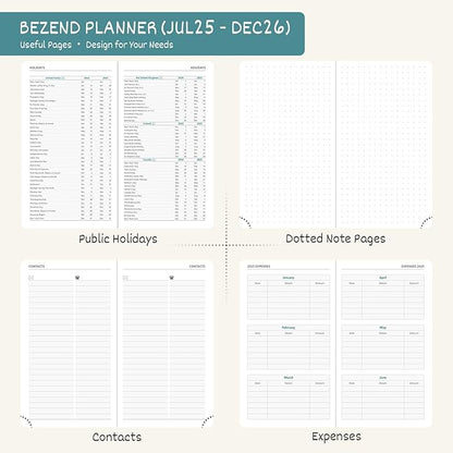 BEZEND Pocket Planner 2025-2026 Weekly and Monthly, 3.5" x 6" Academic Planner (Jul 25-Dec 26) 18-Month Mid-Year Calendar Book, Storage Pocket, Pen Holder, PU Leather Hardcover - Sky Blue