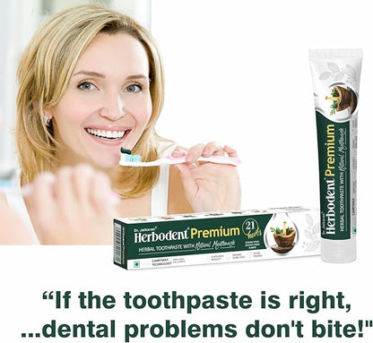 Herbodent® Premium Toothpaste - 5.82 Oz Pack of 2 | 21 Herbs for Strong Teeth & Healthy Gums- Neem, Clove, Cinnamon, Cardamom with Natural Mouthwash-No Paraben, No Fluoride, No Saccharin, No Triclosan