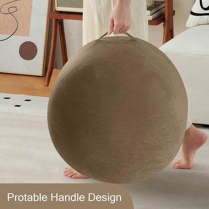 MeMoreCool Round Stuffed Pouf Ottoman Foot Rest, Floor Pouf Foot Stool with Soft Foam Chunk Filling, Small Round Ottoman Footstool Circle Footrest for Living Room, Light Coffee